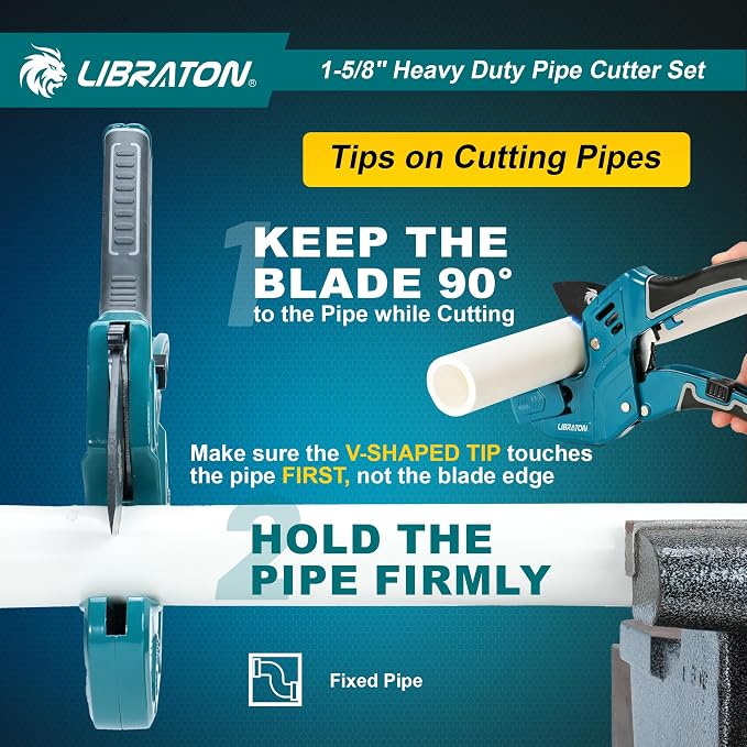 Libraton PVC Pipe Cutter, Up to 1-5/8", Ratchet Pipe Cutter Tool for PEX, PVC, PPR Plastic Hoses Plumbing, Heavy-Duty Pipe Cutter with Deburring Tool Replacement Blade, 2 Adjustable Cutting Ranges