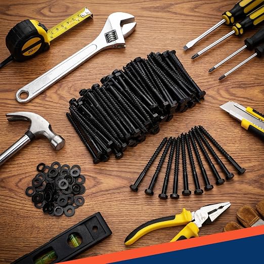 Tandefio 100 Pack 5/16''x4'' Hex Head Lag Bolts for Wood Ceramic Black Lag Screw Kit with Washers Heavy Duty Hot Dip Galvanized Coating Double Layer for Decks Fences