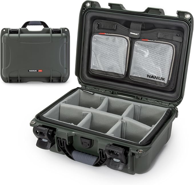 NANUK 915 Pro Photo Kit – Compact Waterproof Travel Camera Hard Case with Padded Dividers, 13.8” x 9.3” x 6.2” – Dustproof and Impact Resistant, Airline Carry-On Approved – Olive