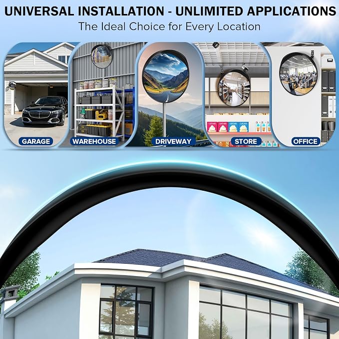 New 24 Inch Acrylic Convex Mirror with Rain-shield - Adjustable Wide Angle View Traffic Mirror Indoor Outdoor, Wall Mounting Blind Spot for Garage Warehouse, School, Store Safety and Office