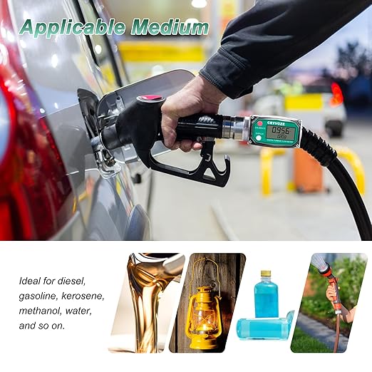 1.5 Inch NPT Fuel Flow Meter, 10.5-74 GPM 1-1/2" Inline Digital Turbine Flowmeter with LCD Display for Water, Diesel, Gas Oil, Gasoline, and Other Liquids - Supports Gallon, QTS, PTS, L, m³