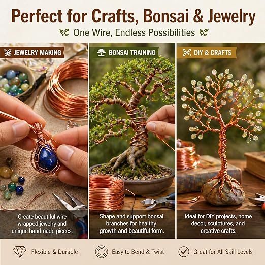 Therwen 100ft 14 Gauge Copper Wire for Gardening, Electroculture, Bonsai, Jewelry Making Beading DIY Craft Pure Bare Copper Wire Spool