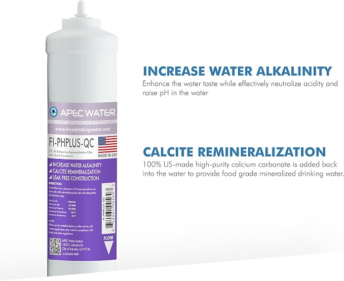 APEC Water Systems PHPLUSKIT-14 US Made 10" Alkaline High Purity pH+ Calcium Carbonate Inline Filter Kit with 1/4" Quick Connect