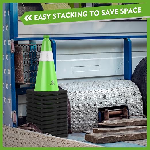 RoadHero 4 Pack Traffic Safety Cones 18 Inch with Black Weighted Base, Plastic PVC Lime Green Traffic Cone with Reflective Collar for Parking Lot, Construction Events, Road Safety