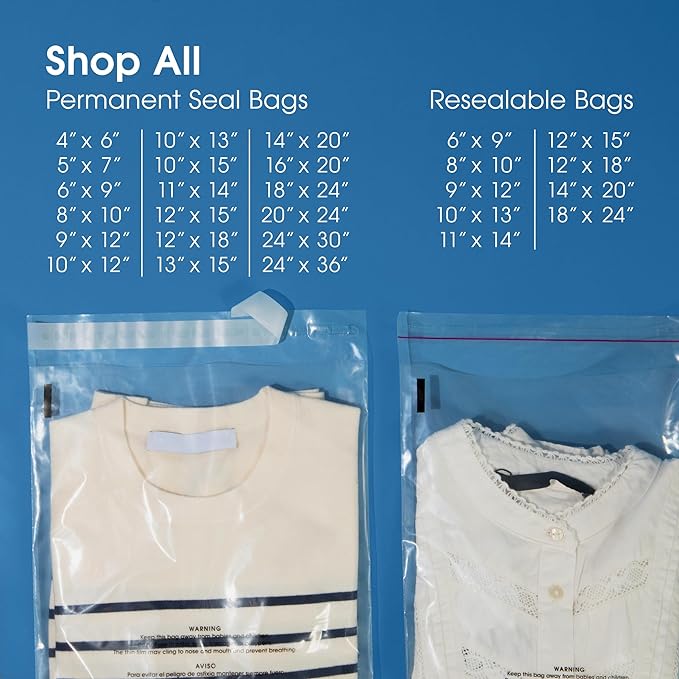 Spartan Industrial - 12” X 15” (500 Count) Self Seal Clear Poly Bags with Suffocation Warning for Packaging, T Shirts - Resealable Glue