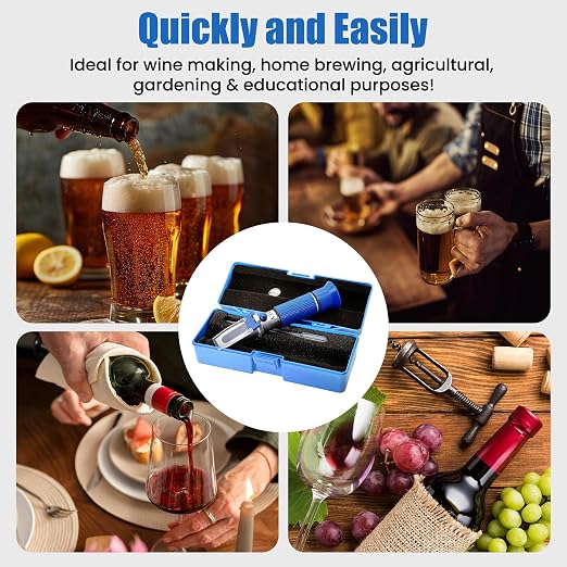 0-32% Brix Refractometer Specific Gravity 1.000-1.120 Beer Refractometer with ATC Hand Held Brix Refractometer for Fruit Beer, Wine, Made of Copper Not Cheap Aluminum (Model AMR008)