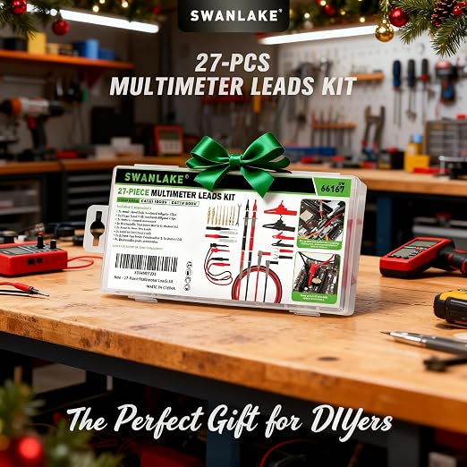 SWANLAKE 27-Piece Multimeter Test Leads Set, CAT.III 1000V / CAT.IV 600V Multimeter Probes with Alligator Clips, Needle Probe, Replaceable Probe Accessories, Soft PVC Volt Meter Lead