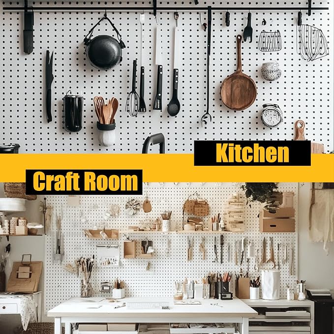 Spampur Peg Board, 4 Pack Metal Pegboard Panels with 50 Hooks, White Pegboards Wall Organizer, Heavy Duty Peg Board for Walls Home, Garage Tool Storage, Office Organization, Craft Room, Kitchen