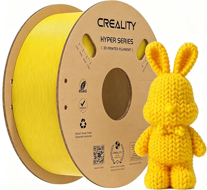Creality Hyper PLA Filament 1.75mm 1KG(2.2lbs), High Speed PLA 30-600mm/s Rapid 3D Printer Filament, Dimensional Accuracy +/-0.02mm, Fit Most FDM 3D Printers, Yellow