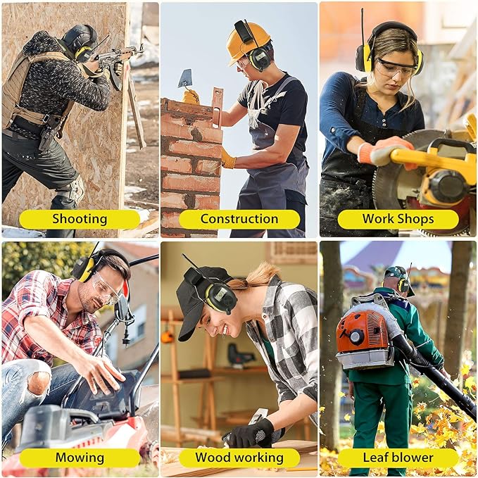 BJKing AM/FM Radio Headphones with Digital Display, 30dB AM FM Hearing Protection Safety Ear Muff, Ear Protection Headphone for Mowing, Landscaping, Shooting and Construction-Black