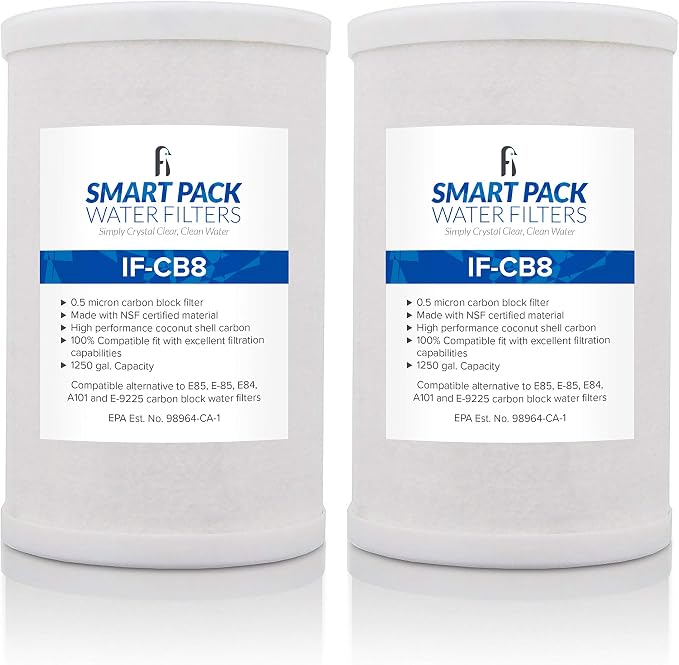 Smart Pack QC2-CB8 2-Pack Carbon Block Water Filter β Compatible with Amway E-84, E-85, A101, E-9225 β NSF Certified Coconut Shell Carbon for Cleaner, Better-Tasting Water