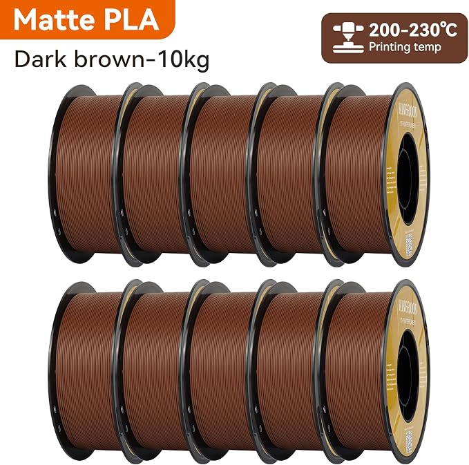 Kingroon Matte PLA Filament 1.75mm 3D Printer Filament Matte Filament 10kg Dimensional Accuracy +/- 0.02 mm (10 Rolls Night Brown)