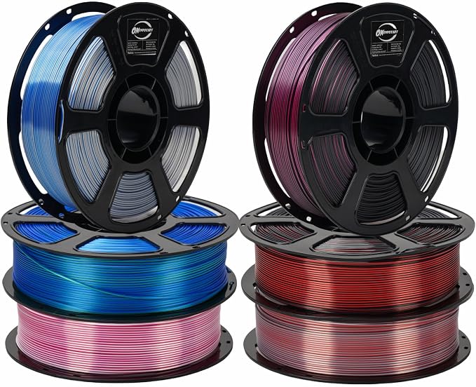 6KG Dual Color Silk Filament, Silk PLA 3D Printer Filament 1.75mm, 1KG Spool(2.2 lbs), 6 Pack, PLA Silk Dual Color,Shiny Bluegreen BlueSilver WhiteRose SilverRed BlackRed BlackRose