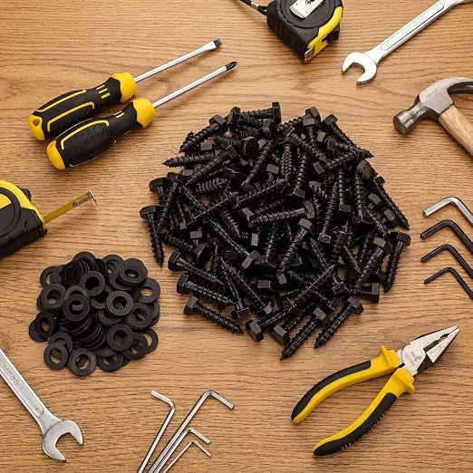 Tandefio 100 Pack 1/2''x 2'' Hex Head Lag Bolts for Wood Ceramic Black Lag Screw Kit with Washers Heavy Duty Hot Dip Galvanized Coating Double Layer for Decks Fences