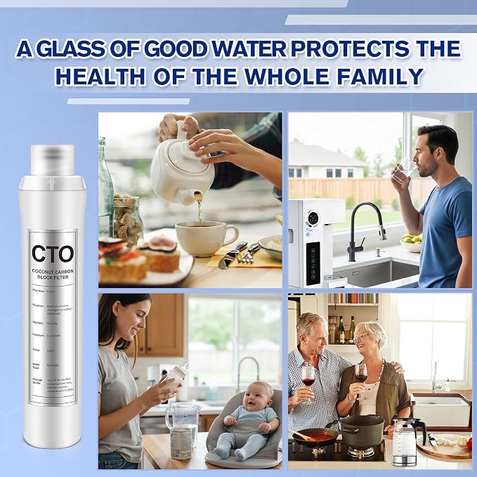 1 Pack CTO Water Filter Replacement Compatible with Bluevua RO100ROPOT, 1 CTO Water Filters, Improved Drink Quality, Easy to Replace for Household Daily Use Drinking