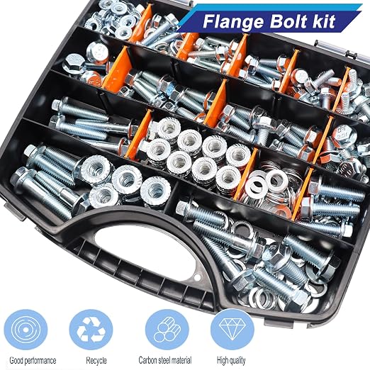 Taiss 400PCS Metric Flange Bolt Assortment kit,10.9 Grade M6x1.0/M8x1.25/M10x1.5 Bolt(12mm to 45mm) White zinc Plating Hex Metric Bolts and Nuts Washers,Nuts and Bolts Assortment kit (White)