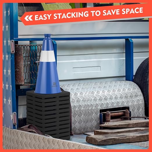 RoadHero 4 Pack Traffic Safety Cones 18 Inch with Black Weighted Base, Plastic PVC Blue Traffic Cone with Reflective Collar for Parking Lot, Construction Events, Road Safety
