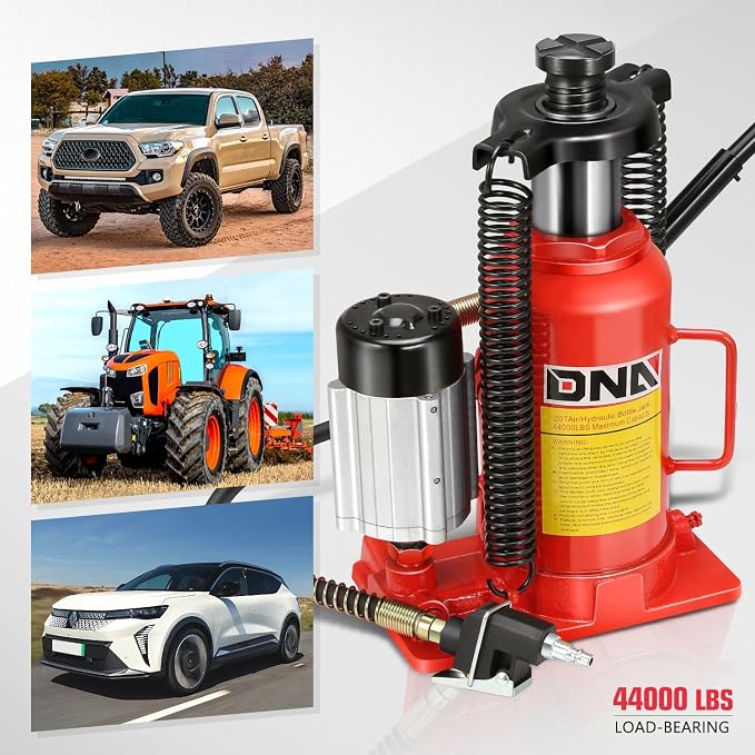 DNA Motoring 20 Ton Air Hydraulic Bottle Jack Air-Operated Hydraulic Bottle Jack Portable Low Profile Manual Jack Air Jack for Car Pickup Truck RV Auto Repair w/Handle, TOOLS-00769