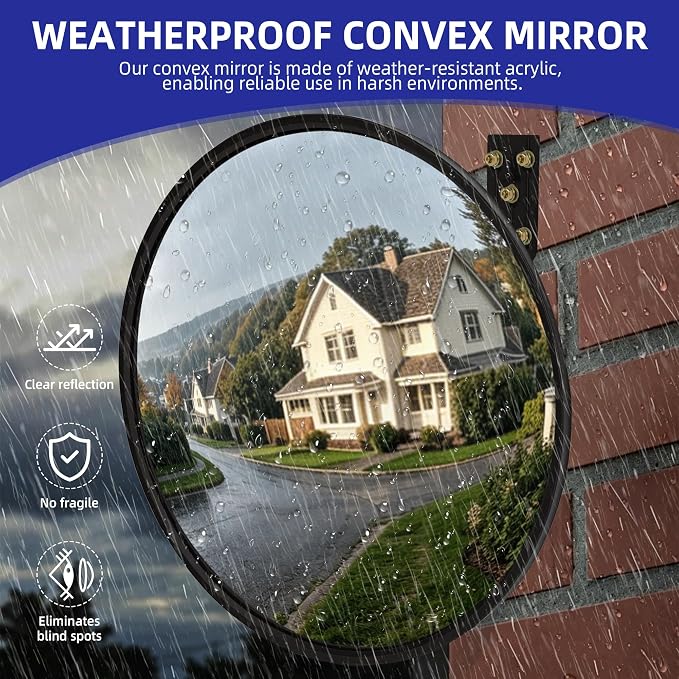 Shatterproof Anti Theft Acrylic Convex Mirror with LifetimeWarranty, 16 Inch Safety Mirror Wide Angle Blind Spot Mirror with Wall Mount Kit for Garage Driveway Indoor Outdoor
