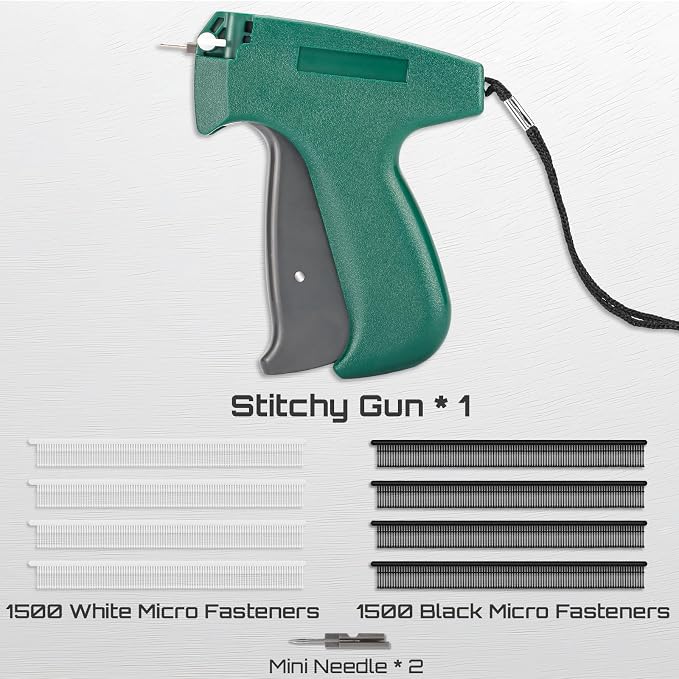 Fine Stitch, Mini Stitch Gun for Clothes, Stitch Quick Clothing Fixer Sewing Quilting Hemming Quick Stitch Tagginn Gun Kits with 2 Needles, 1500 Black & 1500 White 4.4mm Fastener