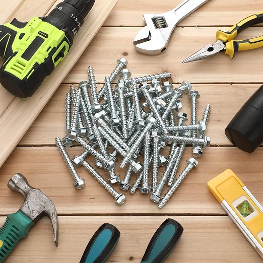Tandefio 150 Pack 5/16" X 3" Galvanized Concrete Screws Large Diameter Anchors Concrete Screw Anchor Bolts Masonry Screw for Anchoring to Masonry Brick or Block