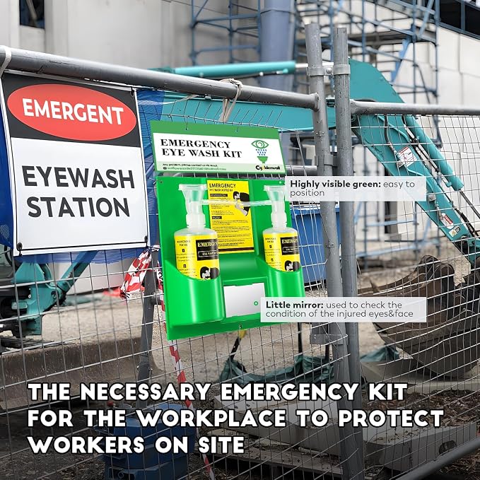 CGOLDENWALL Eye Wash Station Portable Emergency Eye Wash Kit, Wall Mounted Eyewash Station OSHA Approved, 2 * 16.9oz Bottles, with Mirror & Emergency Sign, Safety Material, NO Solution