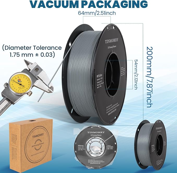 TINMORRY PETG Filament 1.75, Rapid PETG-Eco 3D Printer Filament, Compatible with Most FDM 3D Printers, 1 KG 1 Spool, Grey