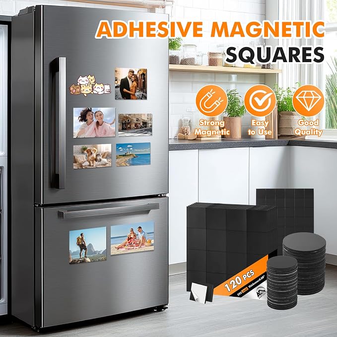 Aertiavty Magnetic Squares with Adhesive Backing, 360 Pcs 0.8" Fridge Magnets, Magnetic Strips with Adhesive Backing, 80 Mil Magnet Sheets for Whiteboard, Refrigerator, Crafts, Easy Peel and Stick
