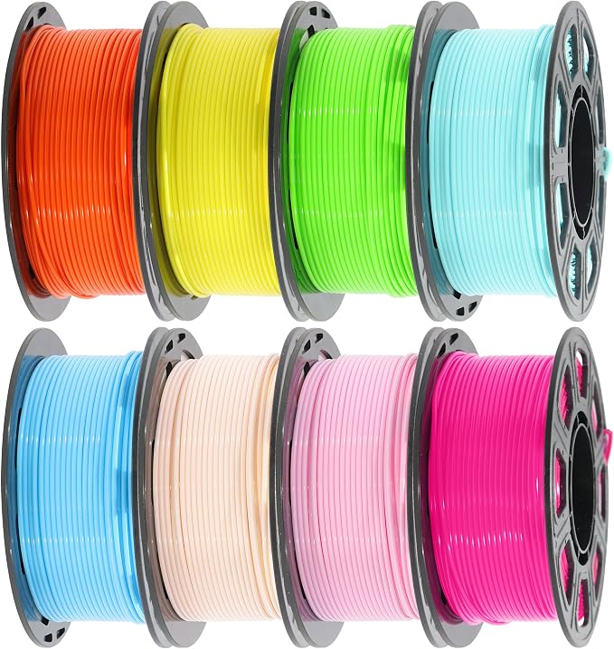 1.75mm 3D Printer PLA Filament 8 Colors Bundle: Pink, Yellow, Orange, Lime Green, Sky Blue, Cyan, Beige, Rose Red, 8 Spools Packed, Each 250g, Total 2Kg 3D Printing Material, 250g x 8 Spools