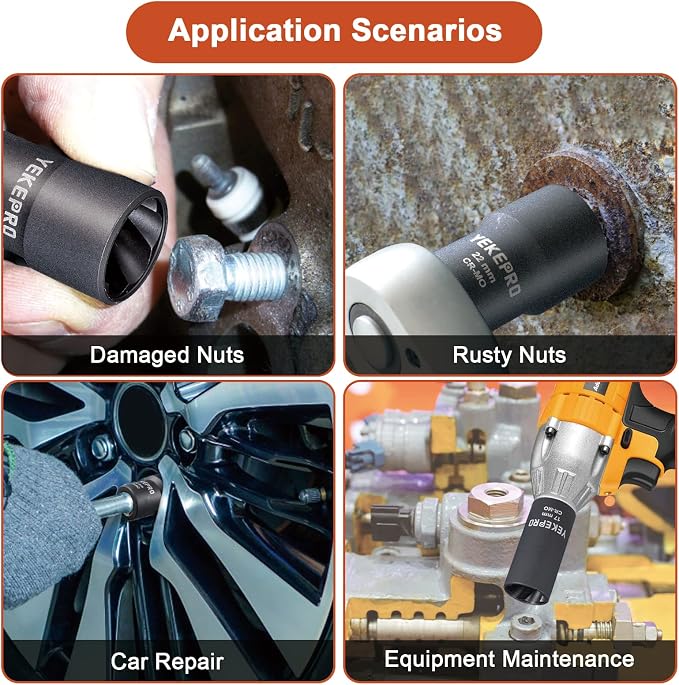 14 Pieces 1/2inch Tap Extractors, Impact Twist Lug Nut Removal Tool, Stripped For Damaged, Frozen, Studs, Rusted, Rounded-Off Bolts, Nuts & Screws, Cr-Mo