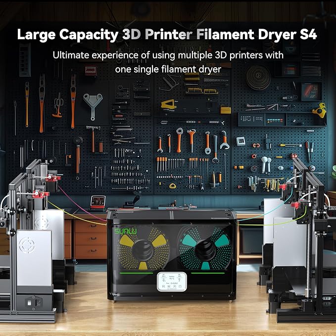 SUNLU Official Filament Dryer S4, for Nylon TPU PLA PETG ABS, (Black) | 4 Spools Capacity, Efficient Heating to 70℃, 350W PTC Heater 3D Filament Dehydrator, Compatible with 1.75/2.85/3.0mm
