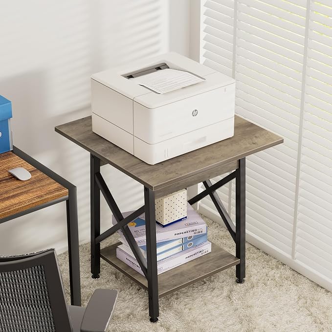 GreenForest Square End Table 24 Inch with X-Frame 2-Tier Storage | Nightstand for Living Room & Bedroom, Rustic Decor, Sturdy, Waterproof Scratchproof Top, Easy Assembly, Gray Wash