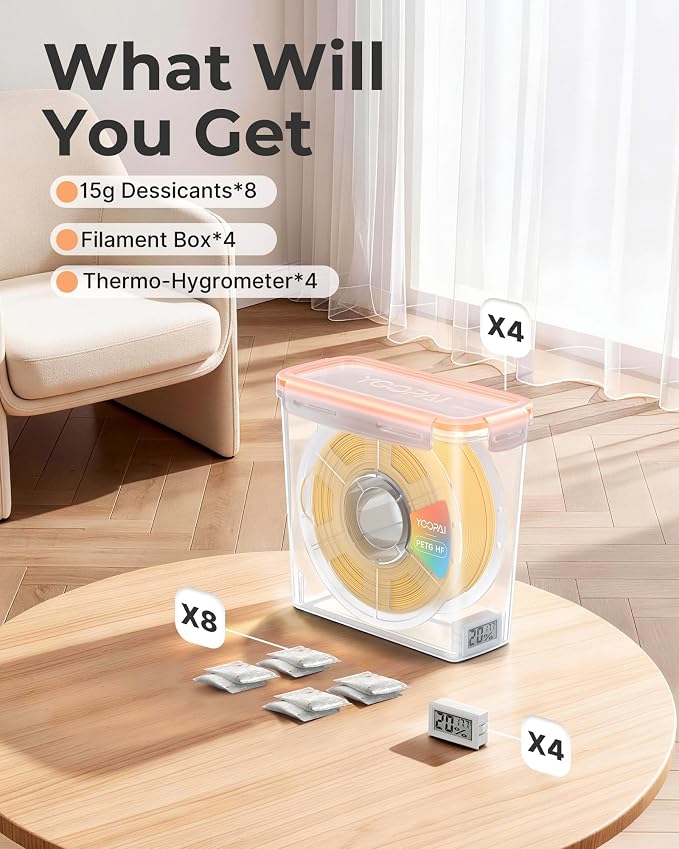 YOOPAI Pro Filament Storage Box with Temperature & Humidity Monitor, Airtight Filament Storage Container with Desiccant for 1KG 1.75mm PLA ABS PETG TPU, Single Spool 3D Printer Filament Storage Box(4)