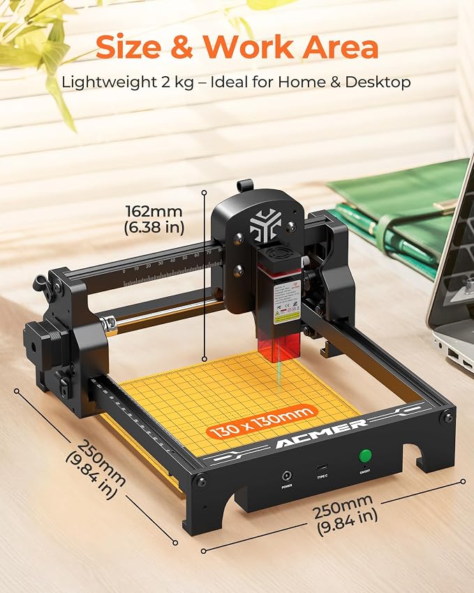 ACMER S1 Laser Engraver for Beginners, 6000mW Lazer Engraving Machine with 130x130mm Working Area, Laser Cutter for Wood, Acrylic, Leather, DIY Crafts & Small Business