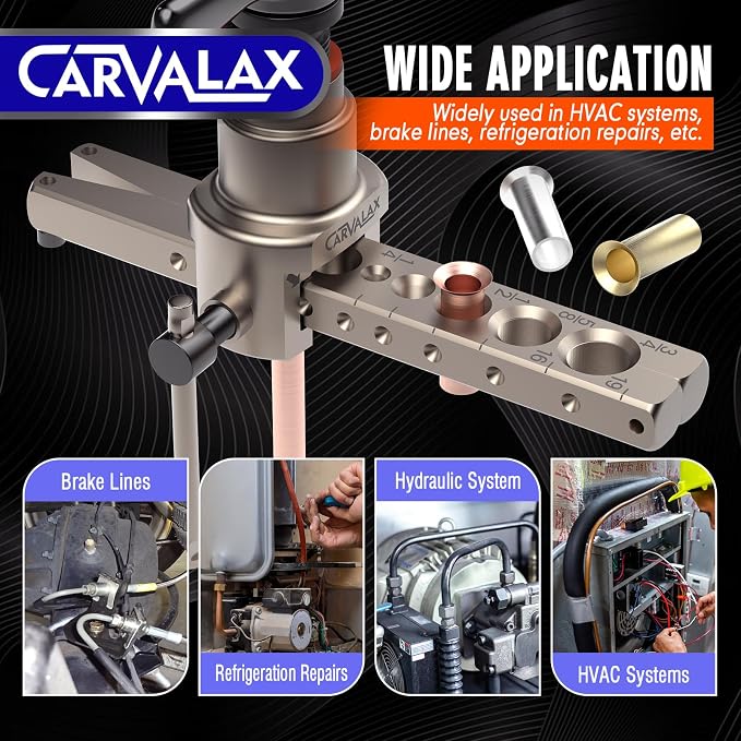 CARVALAX Eccentric Flaring Tool Kit, 45° Precision Flaring, Metric/Imperial Clamp for 6-19mm & 1/4"-3/4" Pipes, Includes Cutter, Deburring Tool & Hard Case for HVAC & Refrigeration Repair