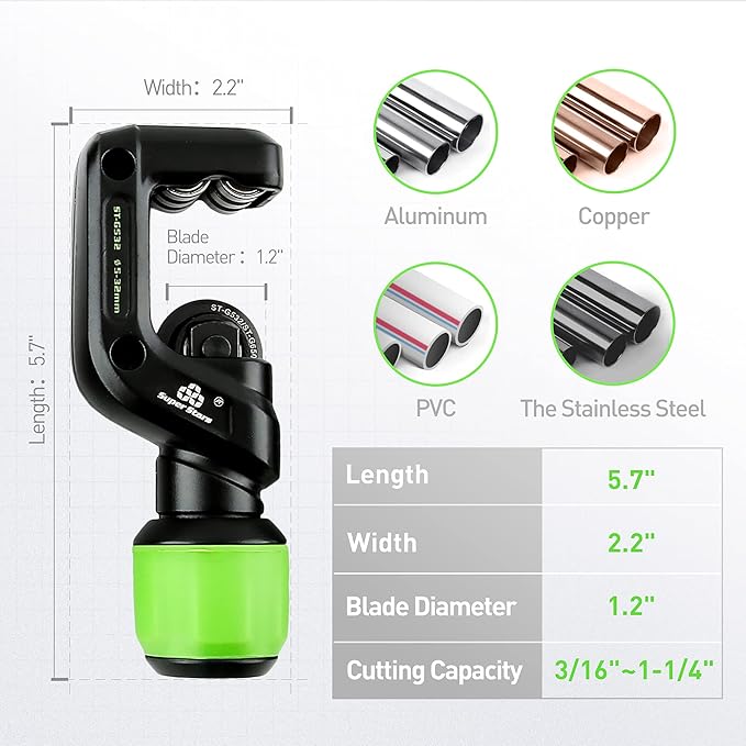 WISSCOOL Tubing Cutter Heavy Duty Tube Cutter 3/16 to 1-1/4 Inch Pipe Cutter for Cutting Pipes Aluminum, Copper, PVC, Stainless Steel Tube 5-32mm
