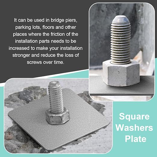 20 Pcs Galvanized Square Washers Plate 5/8" ID, 3x3 Od 1/8" Thickness Heavy Duty Steel Gasket Flat Washers Nut Anti-loosening Plate Fastener for Construction and Industrial Equipment