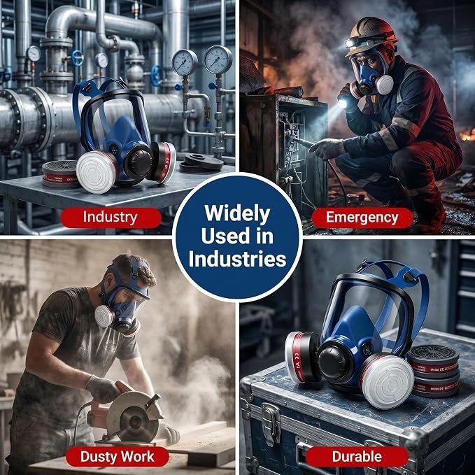 Reusable Full Face Respirator Mask, Full Face Gas Mask Set for Dust, Painting, Sanding, Polishing, Spraying, Cutting