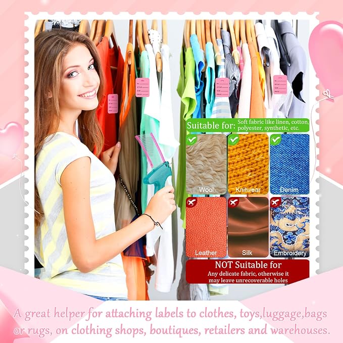 Chumia 3576 Pcs Tagging Guns for Clothes Labels Attacher Stitch Guns for Clothing with 3000 Barbs, 5 Needles and 100 Price Tags, Sewing Kit for Retail Stores, Garage Yard Sales(Pink)