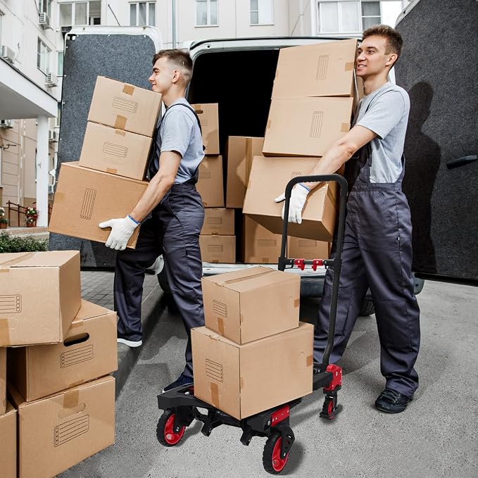 Folding Hand Truck 330lbs Capacity Heavy Duty Dolly Cart with 2 Elastic Bungee Rope,4 Rubber Wheels,Retractable Handle,Convertible Portable Cart Luggage,Travel,Moving,Shopping,Office Use.