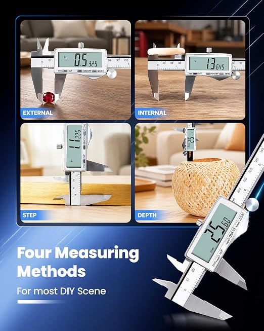 HARDELL Digital Caliper 6"/150mm, Rechargeable Stainless Steel Micrometer, Large LCD. in/MM/Fraction, Auto-Off, Electronic Measuring Tool for Machinist Woodworking 3D Printing DIY Household