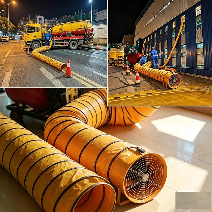 25ft PVC Flexible Ducting Hose with Adjustable Rope, 8Inch Flame Retardant HVAC Ducting for Blower Exhaust Fan (8IN x 25FT)