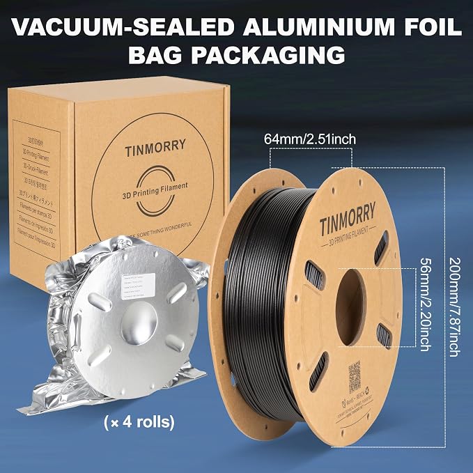 TINMORRY Carbon Fiber Filament 1.75mm, PETG-CF 3D Printing Filament, 1 KG x 4 Spools, Black