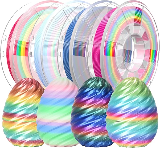PINBALL Silk & Matte Rainbow PLA 3D Printer Filament 1.75mm, 250g*4 | Multicolor Filament, Shiny Fast Color Changing, Dimensional Accuracy +/- 0.02mm