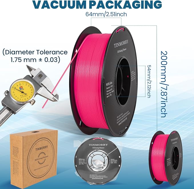 TINMORRY PETG Filament 1.75, Rapid PETG-Eco 3D Printer Filament, Compatible with Most FDM 3D Printers, 1 KG 1 Spool, Fluorescent Rose Red