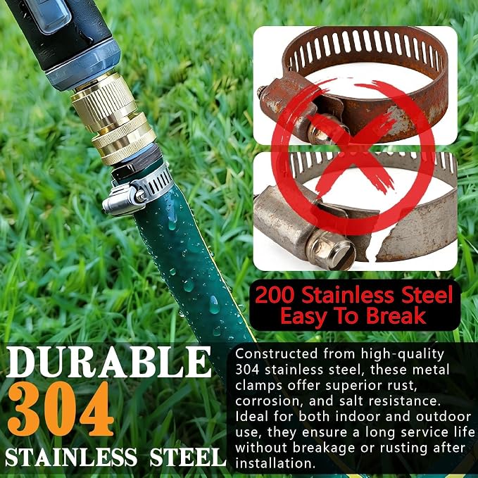 304 Stainless Steel Hose clamps Kit, Metal Strap and Strong Fasteners Set | 196PCS 1/4 to 2 inch Worm Gear Clamp Assortment 8 Sizes and 10FT Band Strap for Automotive, Plumbing, Fuel Pipe and DIYers