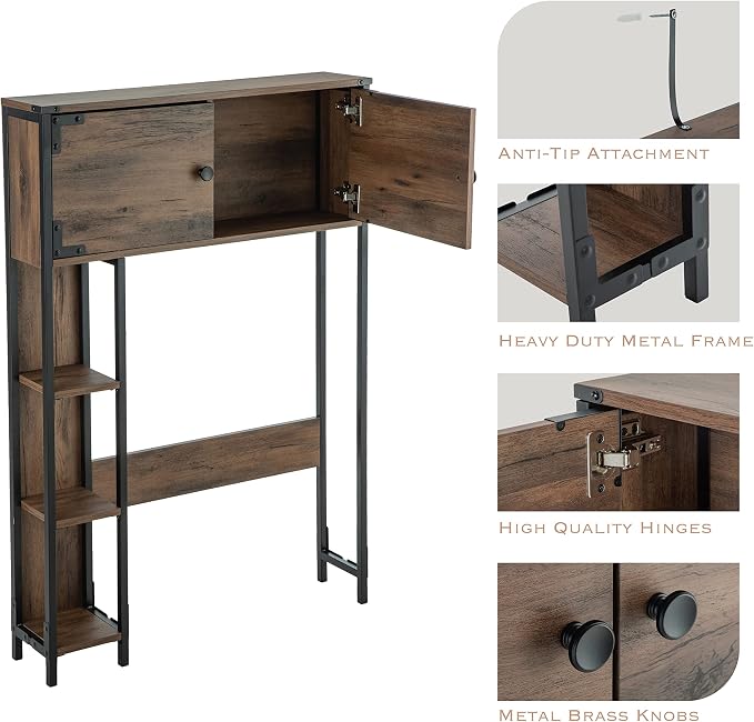 Landia Home Over The Toilet Bathroom Organizer for Storage, Industrial Themed with a Steel Frame and Different Tiers of Shelves for Organization
