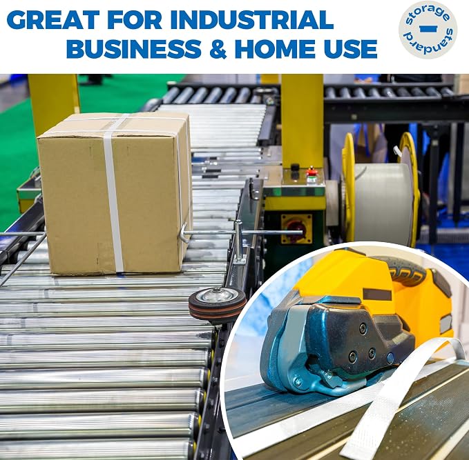 Heavy Duty Woven Cord Flat Rope - 1000ft x ½” Roll - Banding & Pallet Strapping Kit - Includes Virgin Polyester Strapping Roll & Self-Dispensing Box