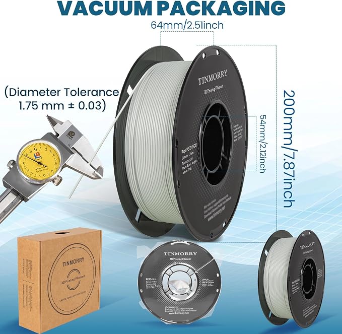 TINMORRY PETG Filament 1.75, Rapid PETG-Eco 3D Printer Filament, Compatible with Most FDM 3D Printers, 1 KG 1 Spool, Light Grey