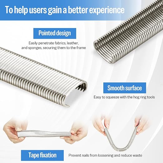 meite 15 Gauge 3/4" Hog Rings, 304 Stainless Steel Hog Ring Staples for SC7C Hog Ring Stapler, C Ring Staples for Construction Mesh, Livestock Fencing, Fishing Traps (10,000 Counts)